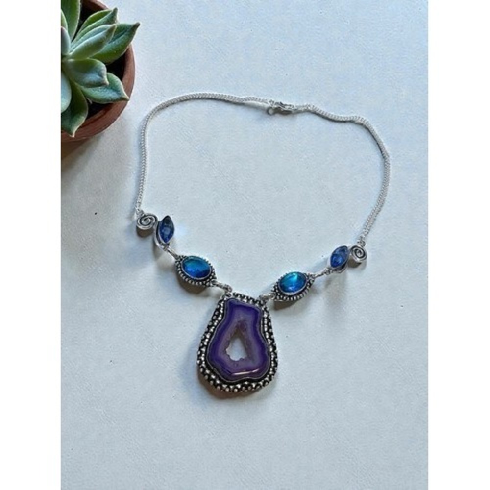 NWOT Solarβ Agate Gemstone & Topaz Ethnic Handmade Necklace Jewelry Women India